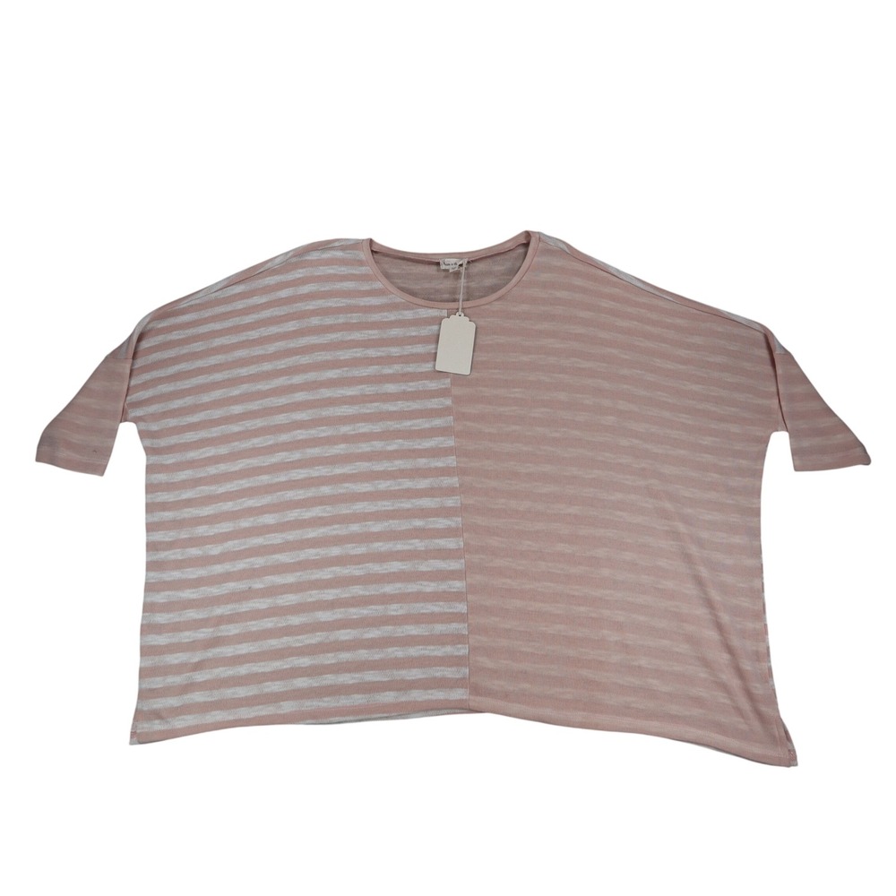Hem & Thread Top Womens M/L Pink White Striped Oversized Boxy Knit Scoop Neck